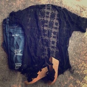 Large black lace kimono